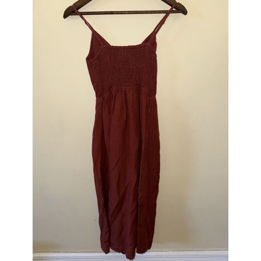 Express Linen Blend Tie Front Button Midi Dress Terracotta Rust Sz XS - Picture 2 of 9